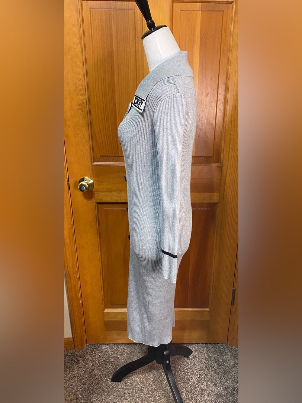 DKNY Ribbed Sweater Button-Front Maxi Dress - Picture 4 of 6